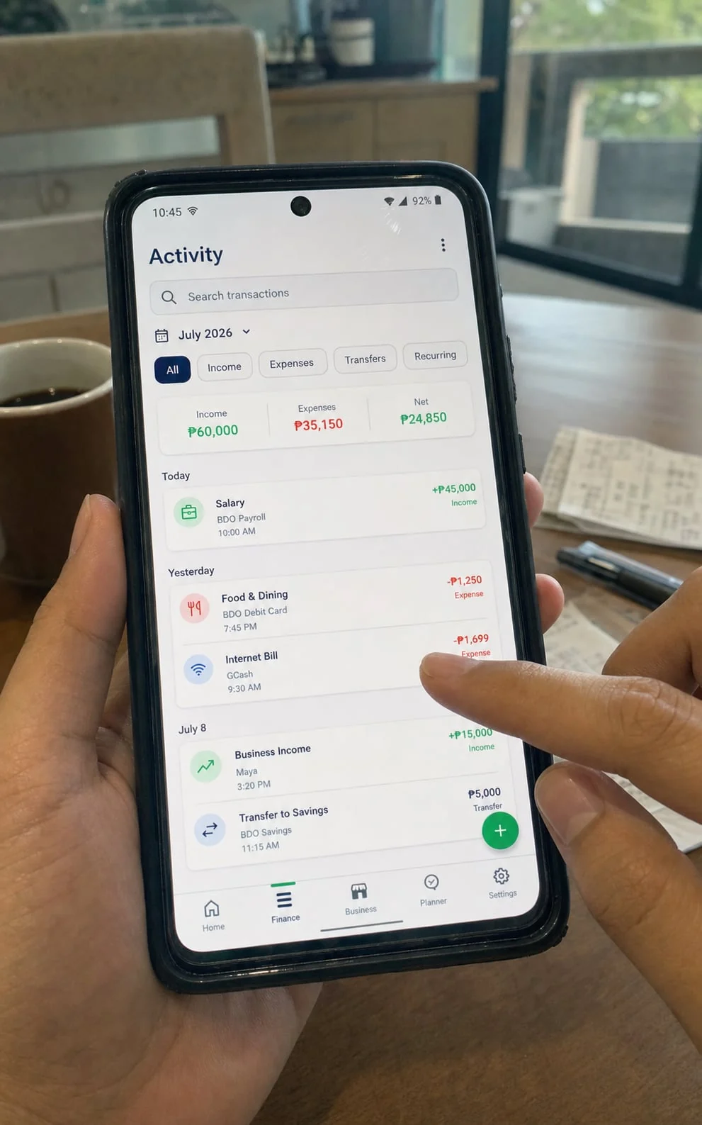 WiseAssistant activity ledger displayed on an Android phone in a real-device setting